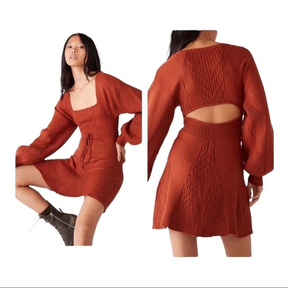 NWT FREE PEOPLE x REVOLVE Emmaline Long Sleeve Open Back Sweater Mini Dress XL - Picture 1 of 11